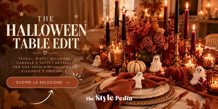 The Halloween Table Edit: selezione per una tavola Halloween elegante con tessili, bicchieri, candele e dettagli.